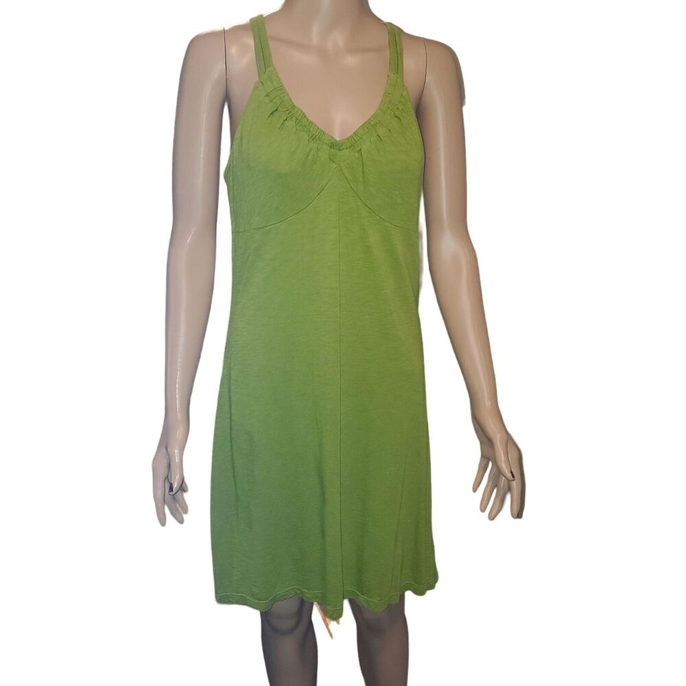 Athleta Size S Lime Green Double Strap Racerback Athletic Dress Shelf Bra V Neck